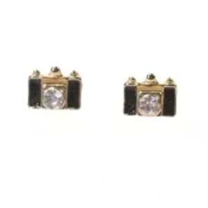 Gold and Black Camera Stud Earrings
